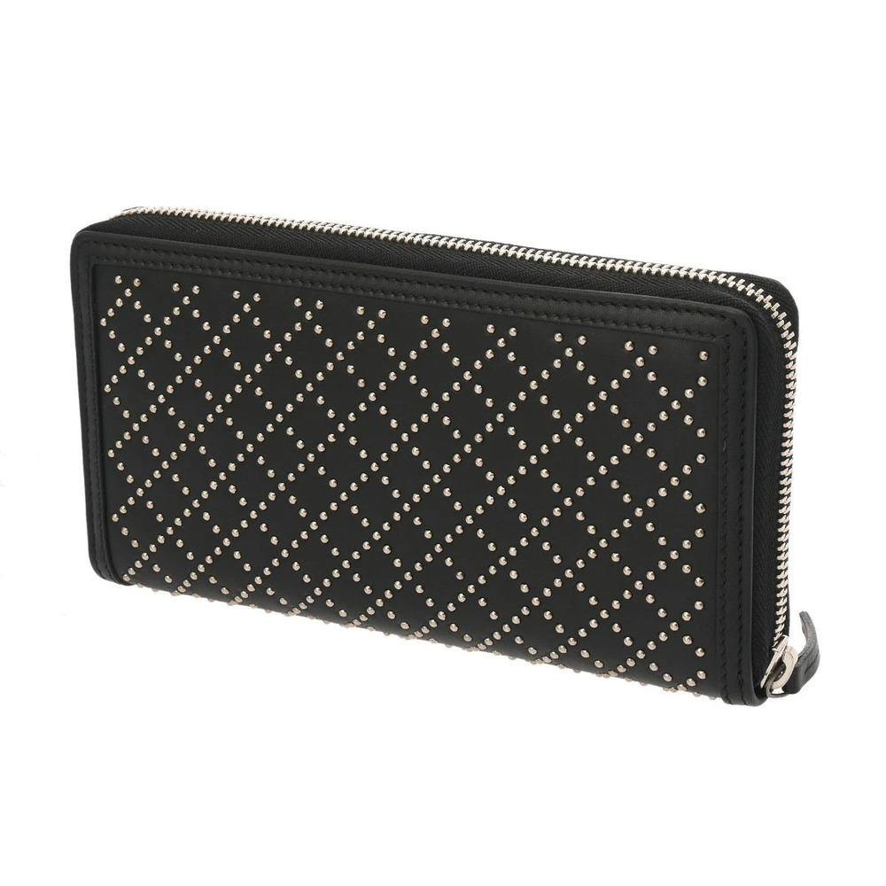 Gucci Zipper Wallet Diamante Black Round Long Leather Studs Black